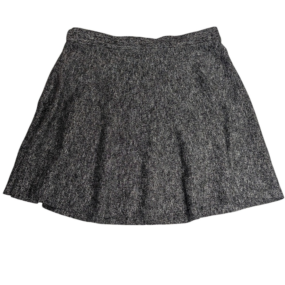 Studio M Womens L Black White Marled Knit Skater Skirt A-Line Mini Elastic Waist